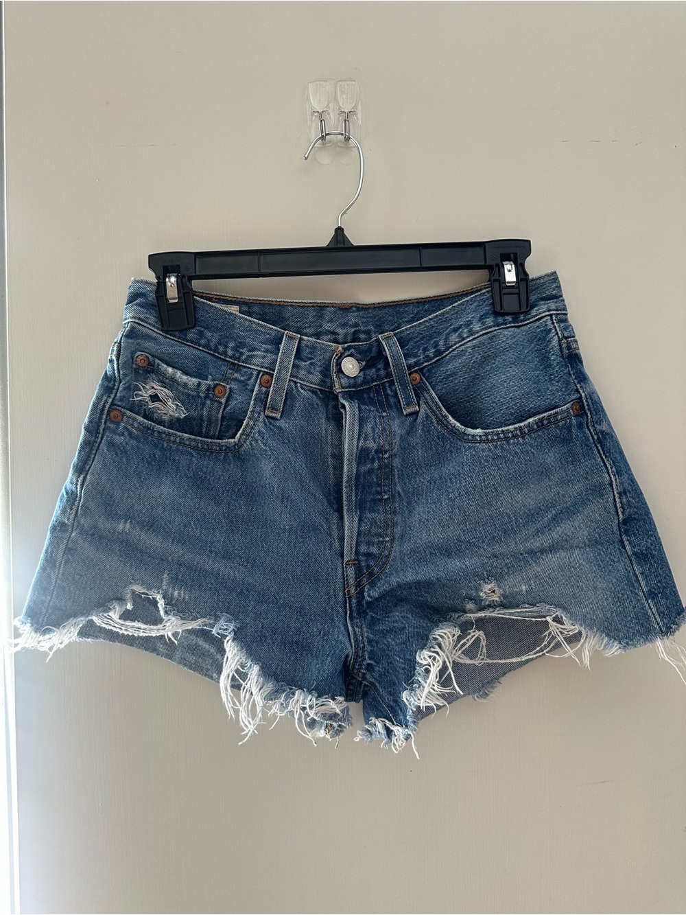 Levi's Frayed Hem Distressed Denim Shorts - Blue